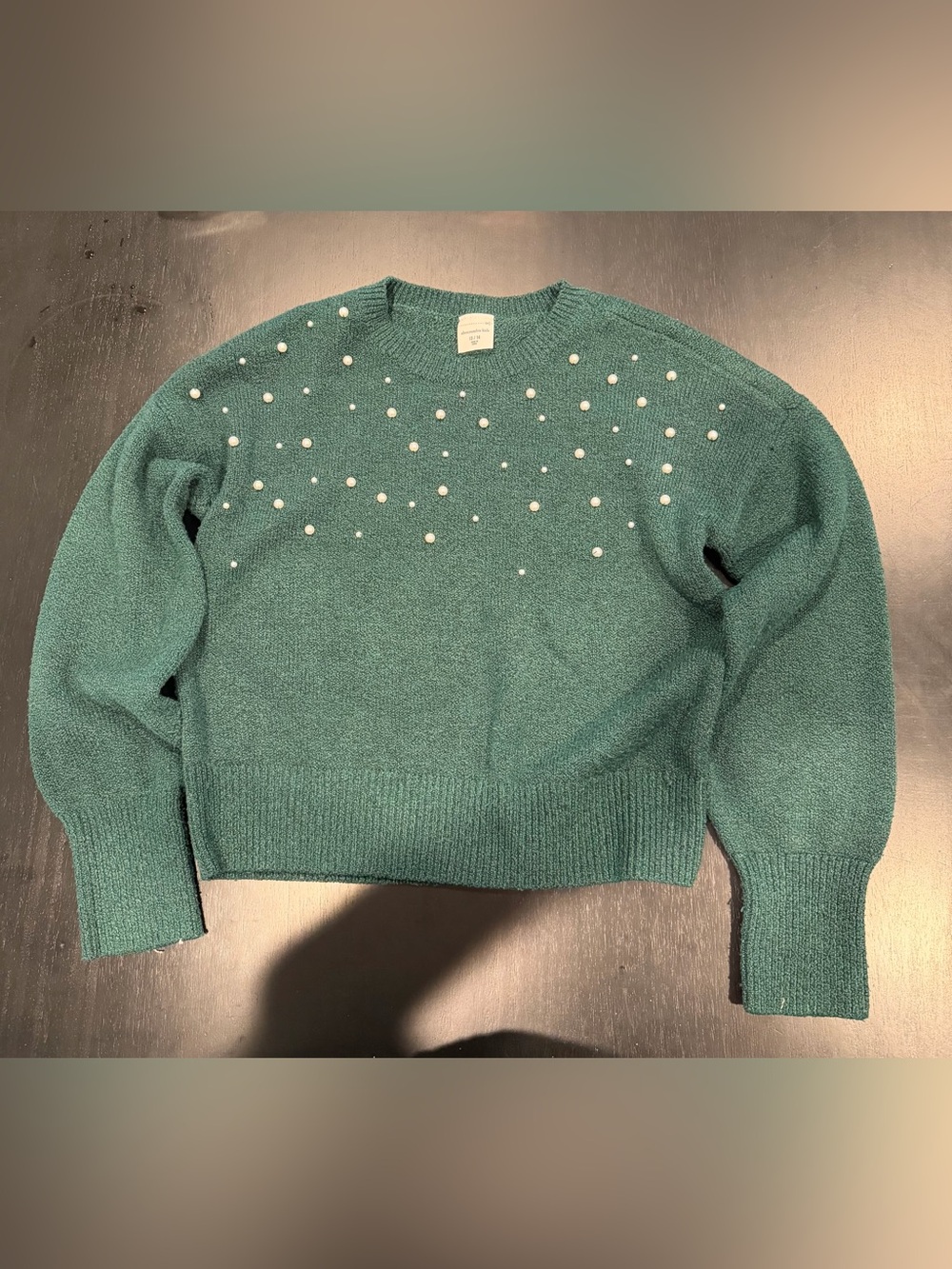 abercrombie kids Teal Pearl-Embellished Crewneck Sweater